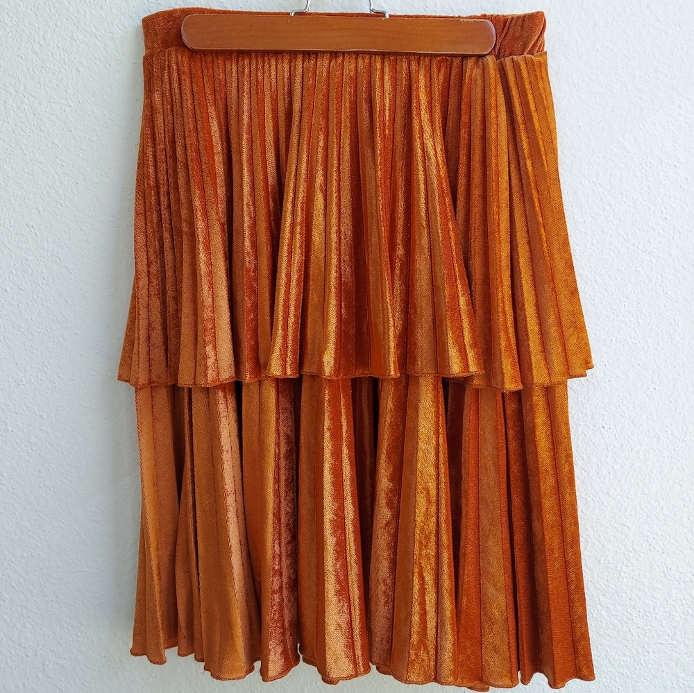Vintage Velvet Pleated Tiered Skirt